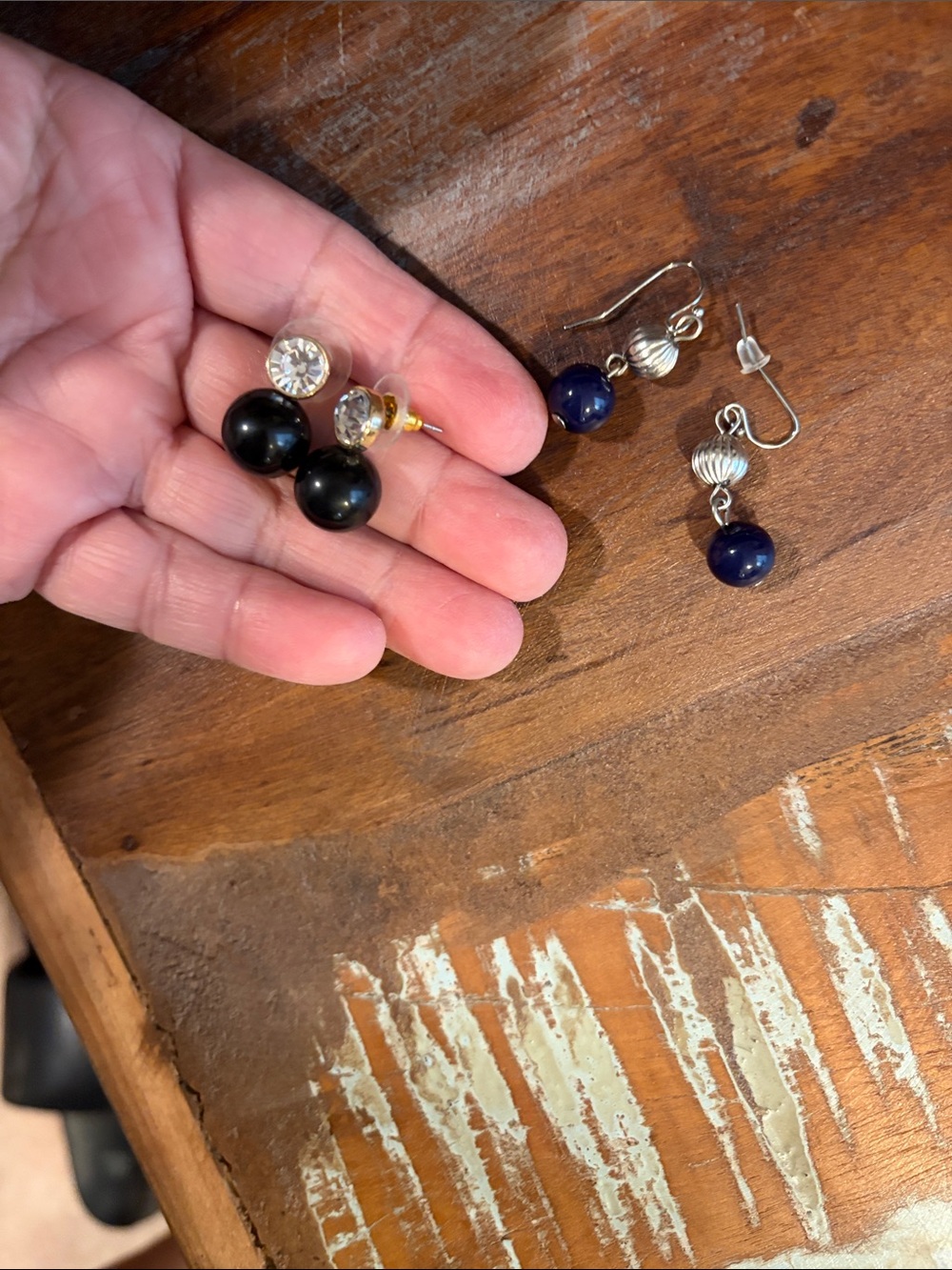 Black and Navy Bead Drop Earrings - Women Jewelry